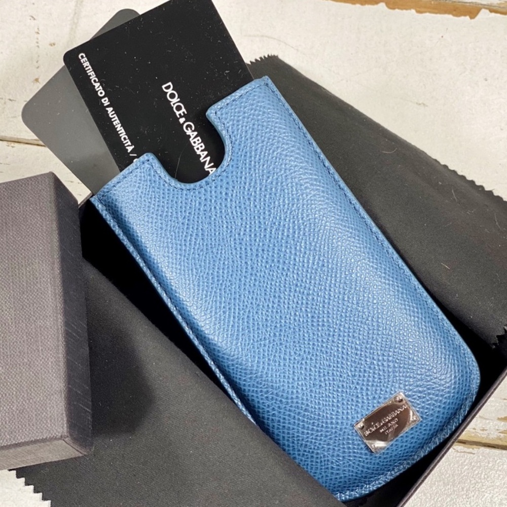 Dolce & Gabbana Blue Leather Card Holder/Phone Case
